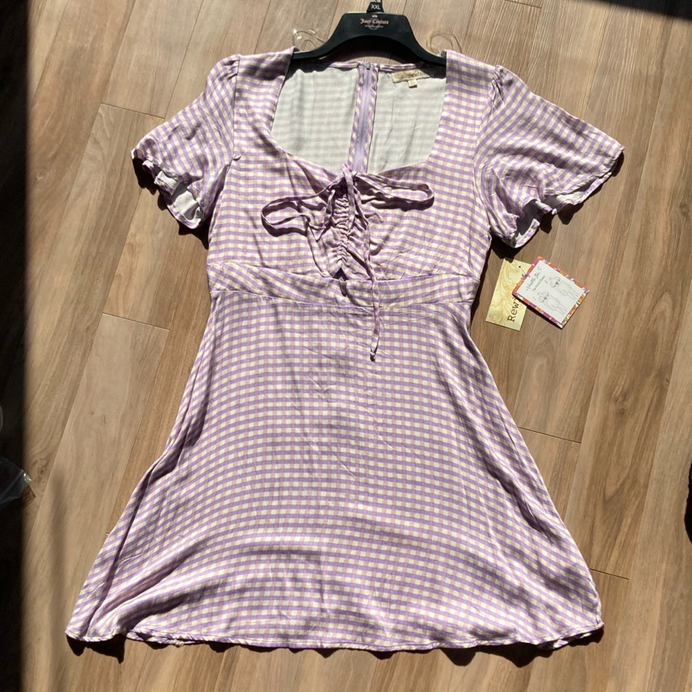 Rewind dress lilac check cinch string detail fit & flare dress XL jr - Picture 1 of 16